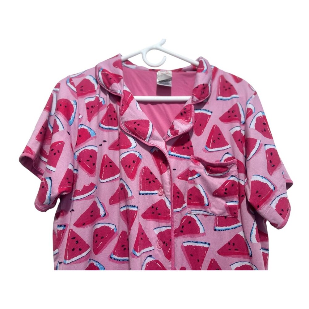 Munki Munki Watermelon Print Pajama Set Womens Large Pink Top & Wide Leg Capri - Picture 9 of 16